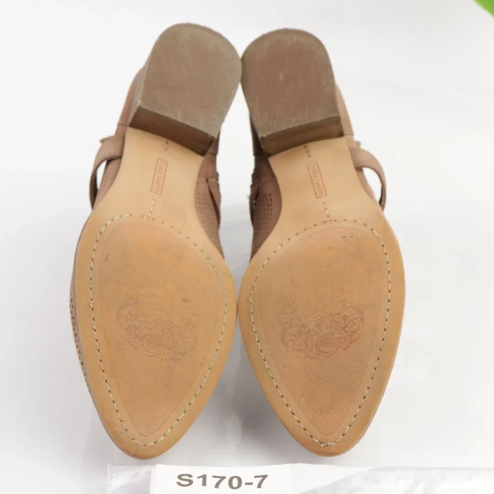 Vince Camuto Womens Casha Boots Size 7.5 Tan Taupe Suede Perf Block Heel Booties